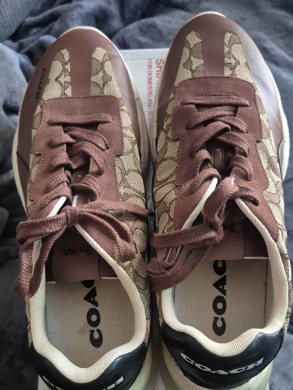 Coach Signature Runner Sneakers Men’s Size 13 Brown Leather And  Tan Fabric - Picture 5 of 6